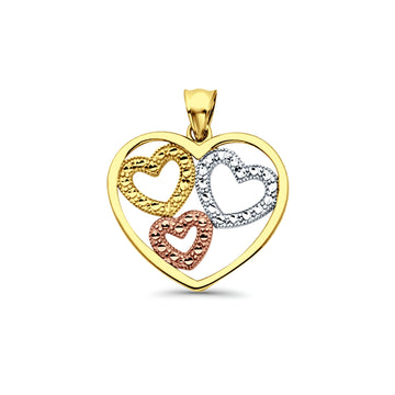 14K Tri Color Gold Heart Pendant 21mmX19mm 1.3 grams
